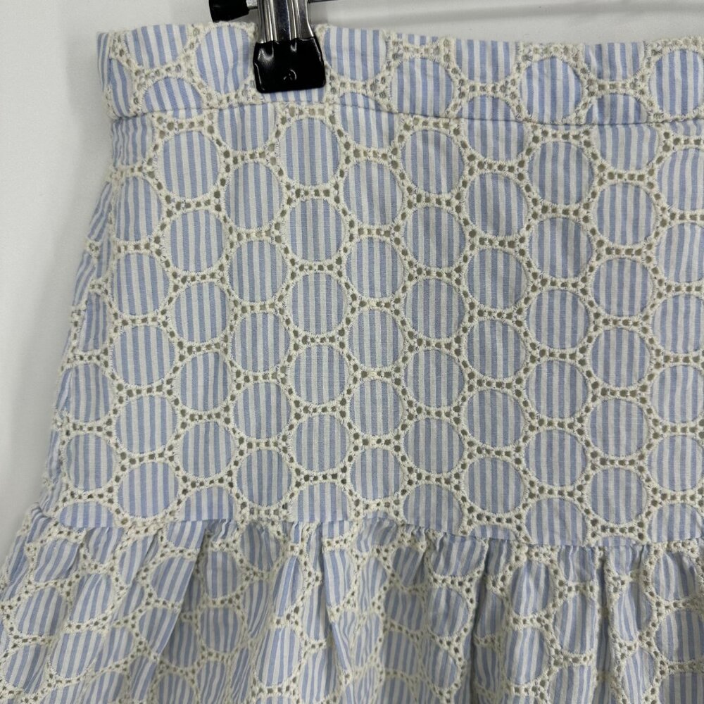 J. Crew Eyelet Mini Skirt 6 Striped Flounce Flare Hem Blue White Preppy Summer - Picture 4 of 7